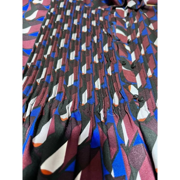 SUNCOO Leontine Abstract Print Tie Neck Blouse, Burgundy/Multi T1 (S-M) - Picture 7 of 8